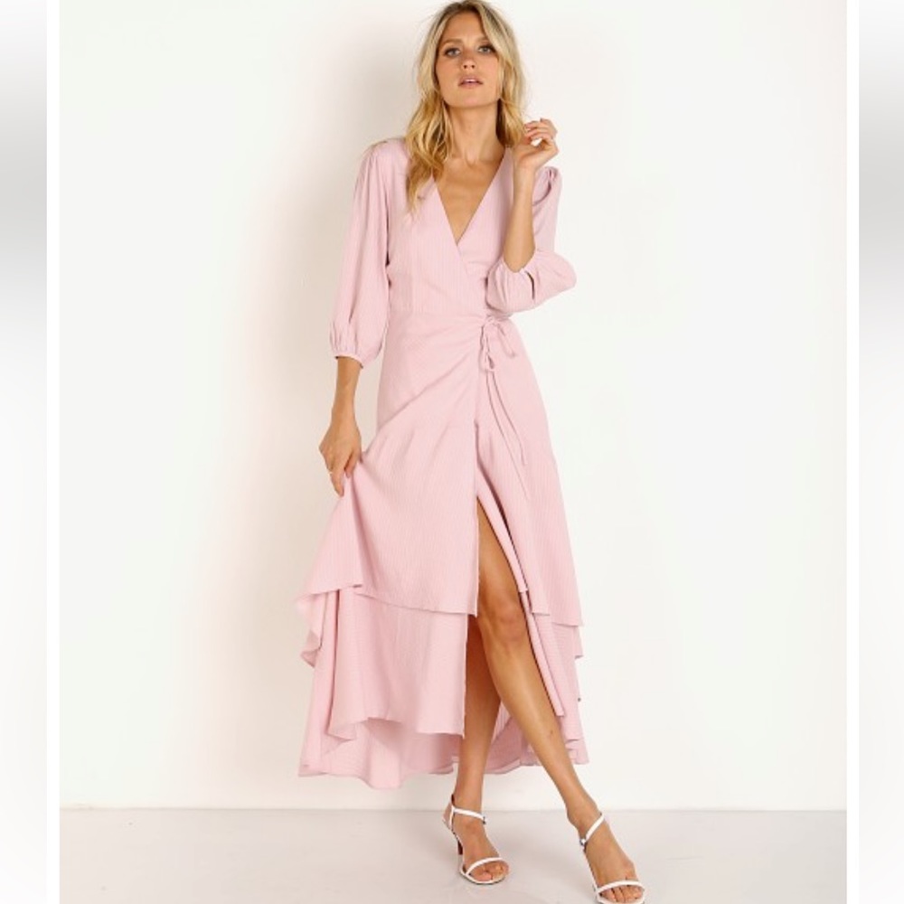 ASTR the label Shawna Wrap Maxi Dress In Pink Parfait size Medium